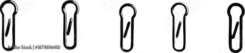 4 simple black and white line drawings of safety pins, vector illustration, on a transparent background