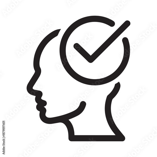Human head silhouette with a checkmark inside a circle representing thought