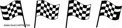 Checkered racing flag icons set representing finish line victory competition motorsport speed minimal black vector illustration