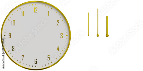 Simple Gold and White 3D Wall Clock with Separated Hands