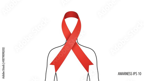 Red awareness ribbon on a faceless human outline for health campaigns and social causes