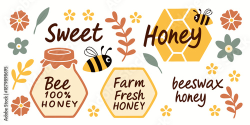 Vintage set of vector labels and food illustrations featuring pizza icons, autumn leaves, and restaurant signs for retro sticker and poster design