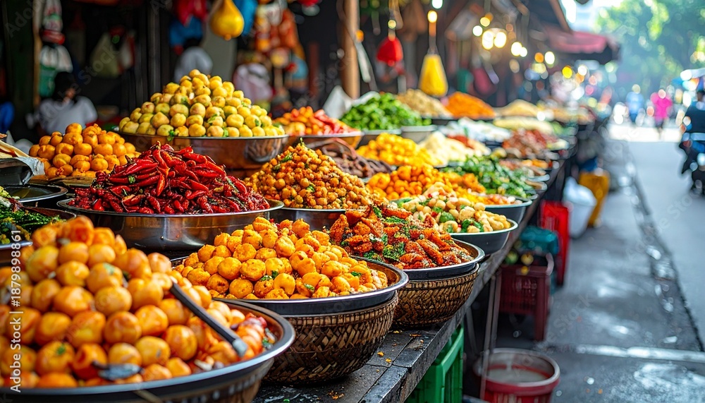 Obraz premium Vibrant Fresh Fruit Display at Outdoor Market.