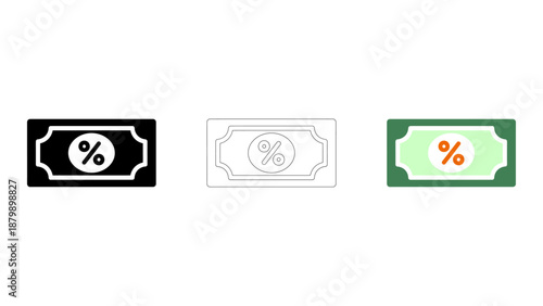 Interest money banknote icons solid and line style financial percentage earnings symbol