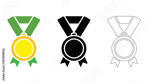 Medal award icon set solid, line, and colourful vector icons for success  achievement recognition