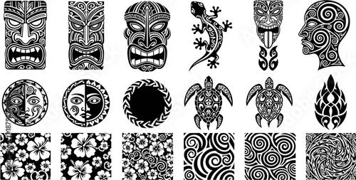 set of vintage Polynesian tribal tattoo design