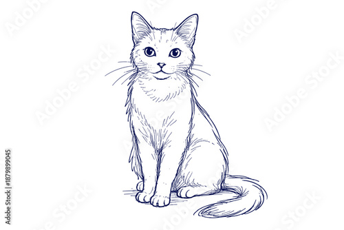 Detailed sketch of sitting cat with attentive expression