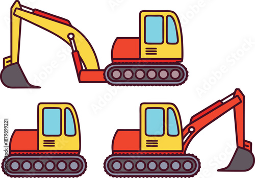 Excavator Construction Machinery Illustration. Excavator Heavy Equipment Design Concept. Excavator Earth Moving Machine Illustration. Excavator Industrial Construction Vehicle. Excavator Digging