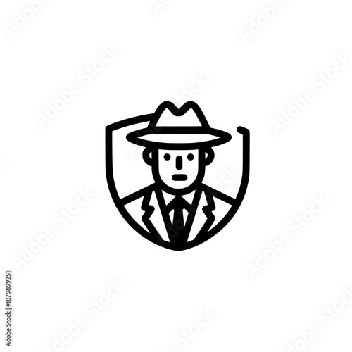 Professional detective icon in shield emblem symbolizing investigator worker staff identity and service representation
