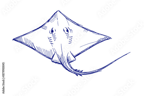 Blue sketch of majestic ray gliding with grace