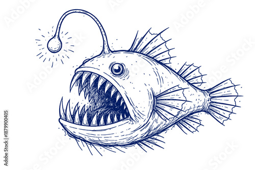 Detailed sketch of deep sea anglerfish with bioluminescent lure