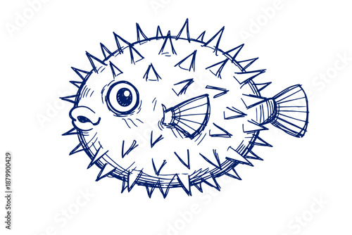Illustration of a cartoon puffer fish with spikes and large eyes