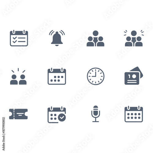 Event Planning and Schedule Icon Set for Reminders and Social Organizers