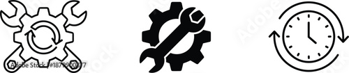 Maintenance and update icons set featuring tools gear and clock representing service repair settings time management vector illustration