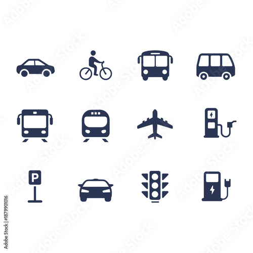 Transportation and Vehicle Icon Set for Maps and Logistics Applications