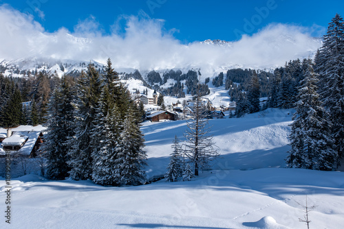 Beautiful winter landscape in Swiss Alps, Ski region Arosa-Lenzerheide