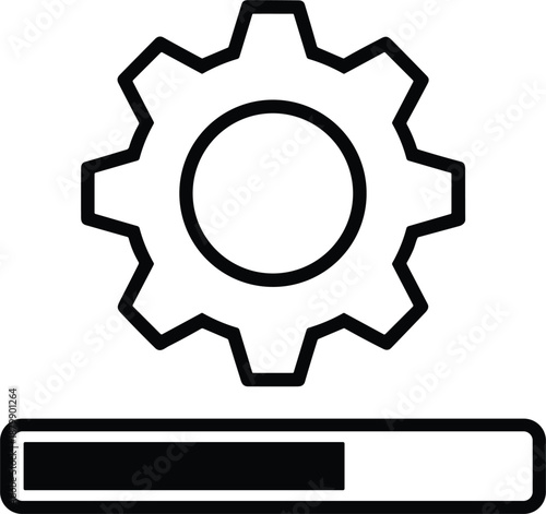 Settings gear with loading progress bar icon representing system update configuration process status minimal vector illustration