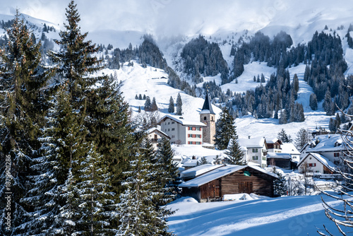 Beautiful winter landscape in Swiss Alps, Ski region Arosa-Lenzerheide