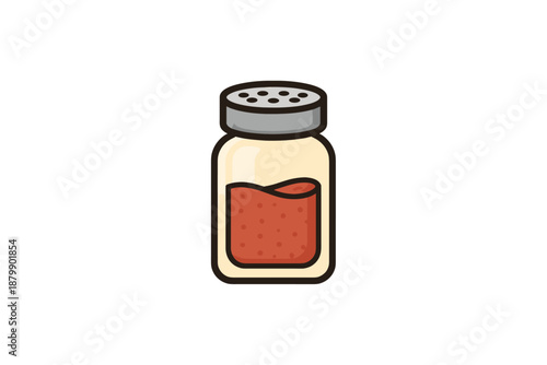 Cartoon salt shaker with red seasoning and gray lid