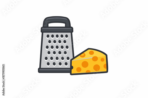 Cheese grater and wedge of swiss cheese on white background