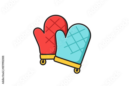 Colorful oven mitts with quilted patterns on white background