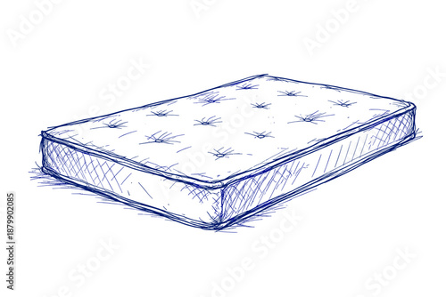Sketch of rectangular mattress with button tufting on white background