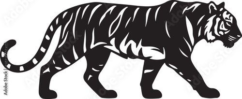 Tiger walking silhouette, modern flat design.