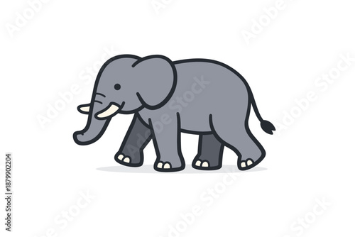 Cute cartoon elephant with tusks on white background
