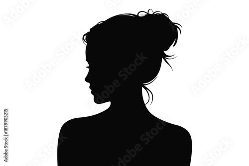 Silhouette of a woman with her hair in a bun against a white background