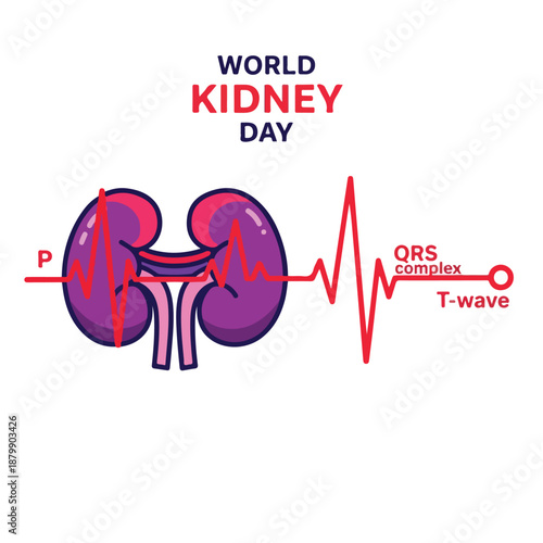 World Kidney Day Illustration with Kidneys and ECG