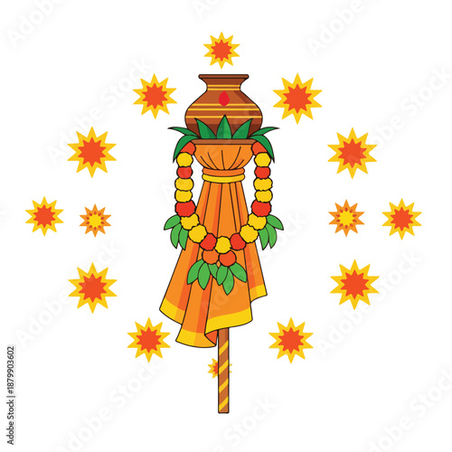 Hindu Festival Decor with Garlands and Pot