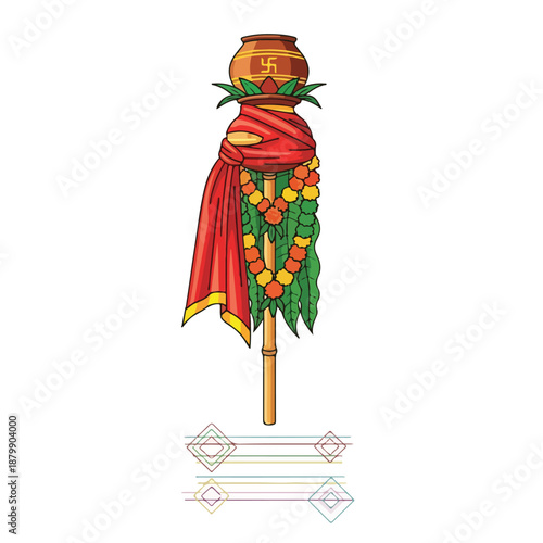 Hindu Festival Dhol with Garland and Sacred Cloth