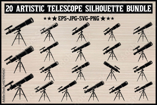 Twenty artistic telescope silhouette bundle for astronomy and stargazing designs Vector, illustration