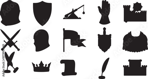 Medieval silhouettes isolated on transparent background