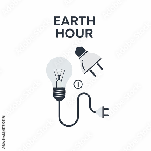 Earth Hour Activism Concept with Light Bulb and Plug