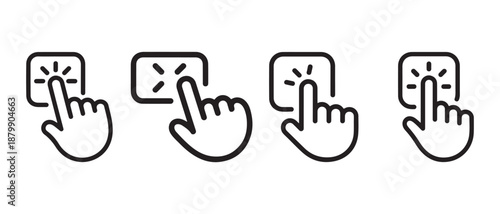 Cursor Hand Clicking Digital Button Icon Set, Interactive Selection.