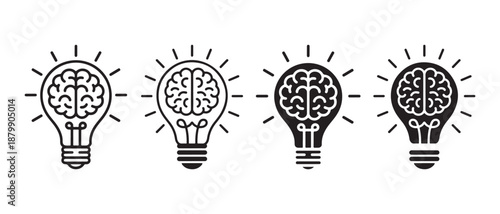 Light bulbs with a brain inside symbolizing ideas and intelligence.