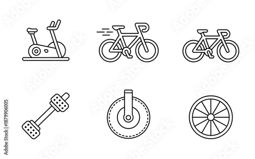 Set of simple linear transportation and vehicle icons isolated