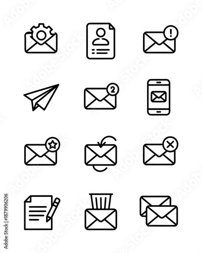 Set of common communication and technology icons isolated on transparent background
