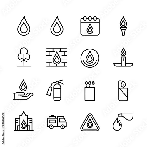 Collection of flat design energy and fuel icons isolated on transparent
