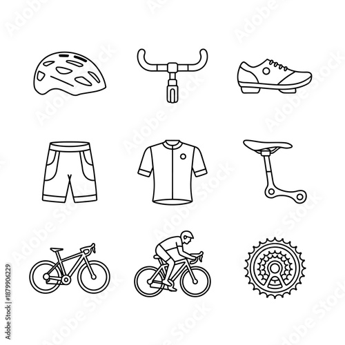 Set of essential cycling gear and accessories for biking enthusiasts