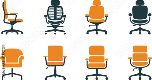 Modern Office Chairs Vector Icons Set