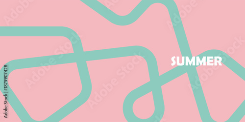 Set of summer covers with smooth abstract organic lines. Chaotic green, pink and violet hand-drawn looping lines on pastel background. Artistic design for banner or placard. Vector flat illustration