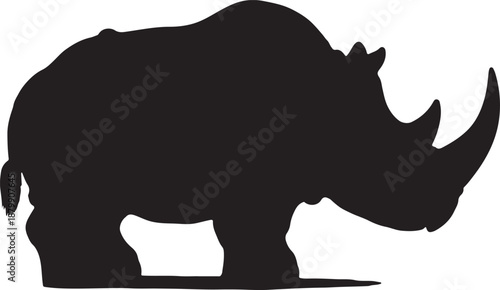 Black silhouette of a rhinoceros isolated on transparent background