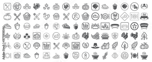 Minimalist Autumn Celebration Graphics, Thanksgiving Outline Icons