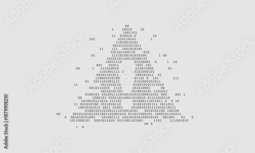 Cybersecurity warning sign composed of digital binary code. Concept of cybersecurity alert, data breach warning, system error, and computer virus threat in a minimalist futuristic style. digital risk