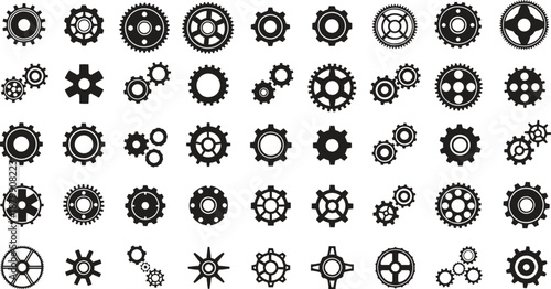 Collection of various gear icons on white background