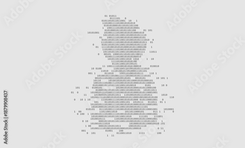 Anonymous mysterious hacker silhouette composed of digital binary code on light background. Professional visual representing cybercrime threats, data privacy breaches, and online security awareness.