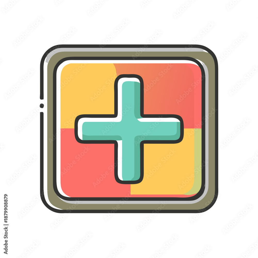 Obraz premium A colorful cartoon plus icon in a rounded square design
