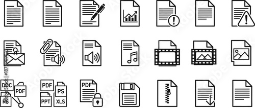 document icons with various file types and symbols